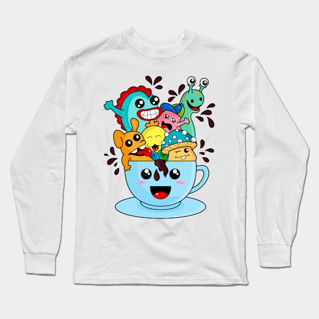 doodle cup funny monsters Long Sleeve T-Shirt by Zephin's